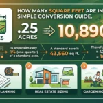 Infographic showing the conversion of how many feet is 0.2 5 acres