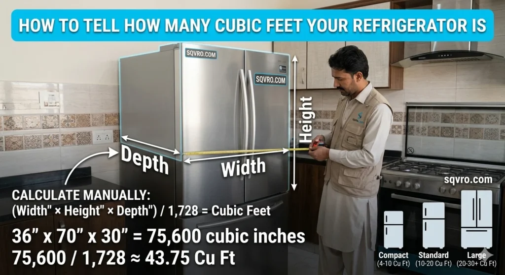 Infographic is showing that.How to Tell How Many Cubic Feet Your Refrigerator Is