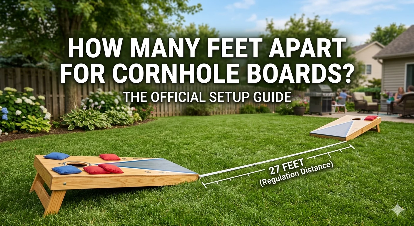 Infographic is showing that How Many Feet Apart for Cornhole Boards? Full Guide