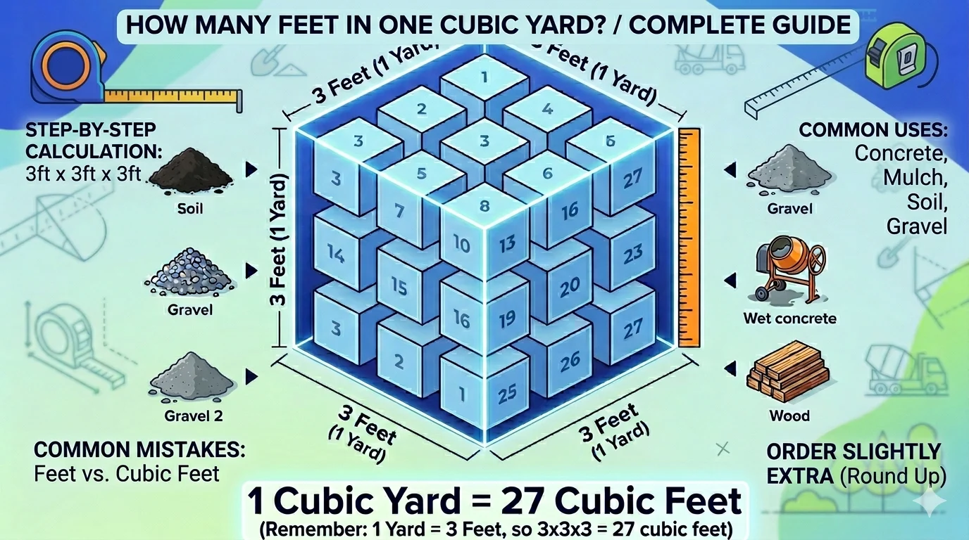Infographic is showing that How Many Feet in One Cubic Yard Explained