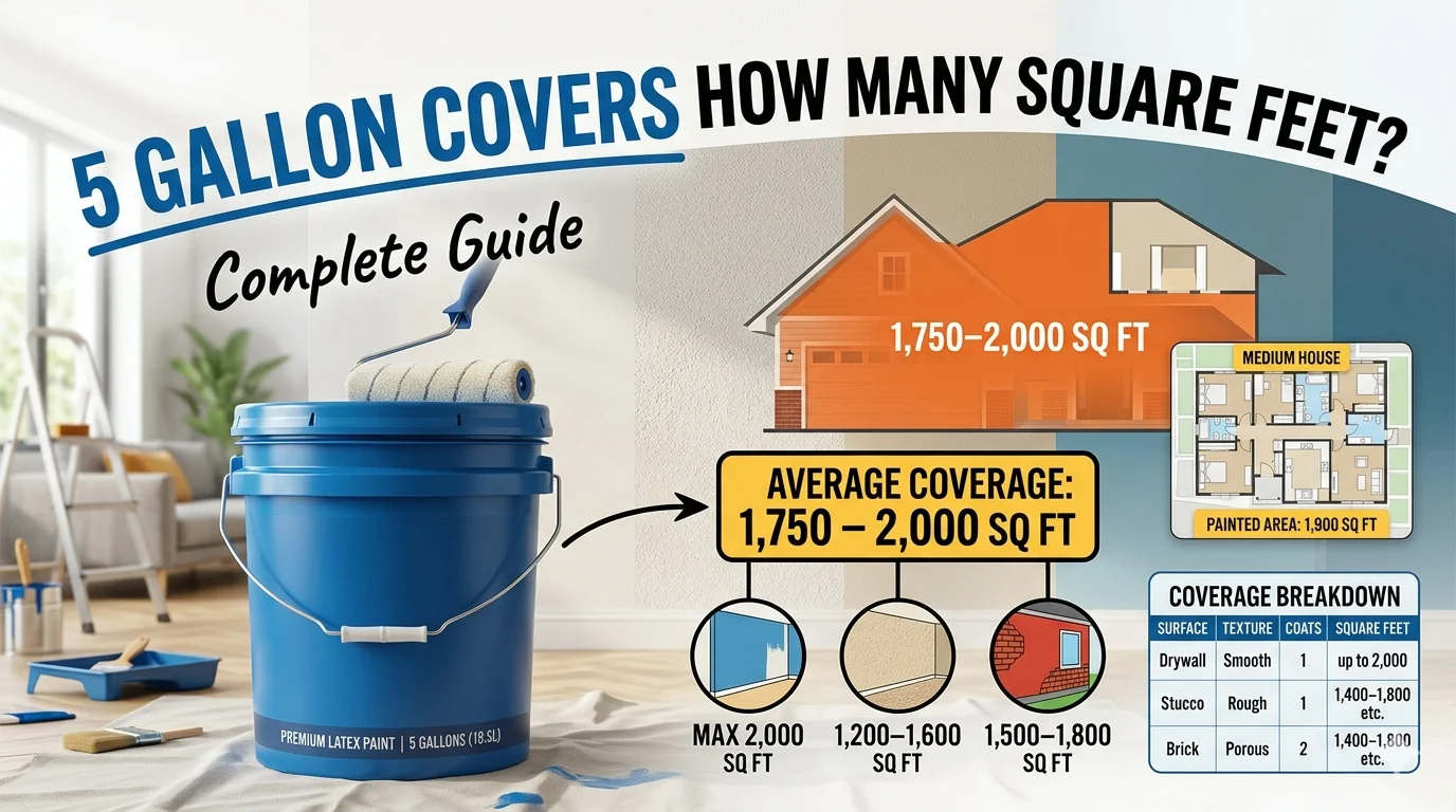 Infographical showing that . 5 Gallon Covers How Many Square Feet? Complete Guide