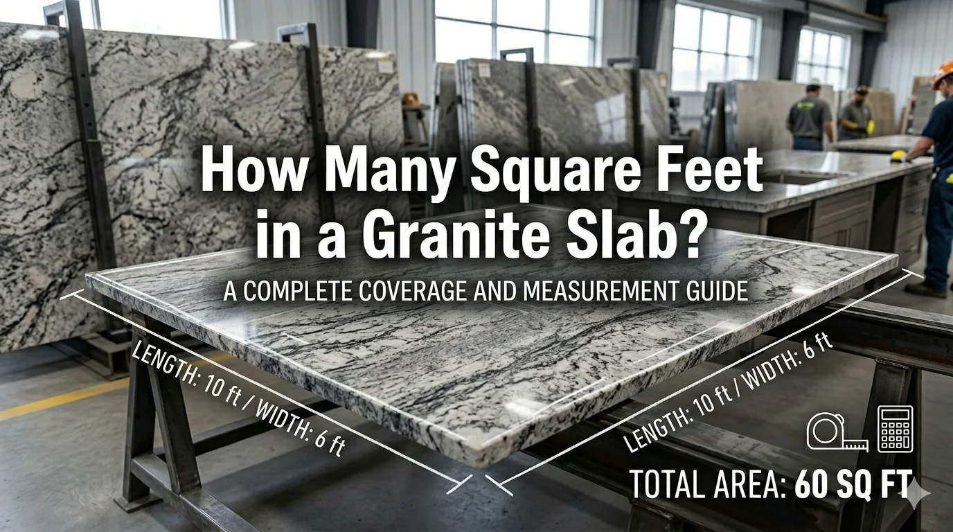 In graphic is showing that How Many Square Feet in a Granite Slab?