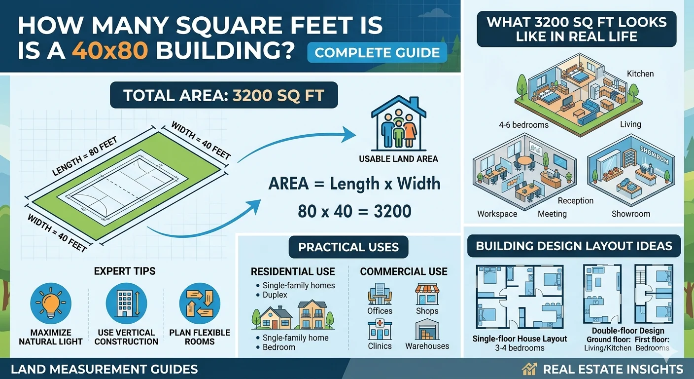Infographic is showing that how many square feet is a 40x80 building?