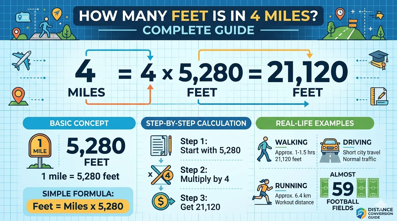 Infographic is showing that How Many Feet is in 4 Miles? Exact Conversion Guide