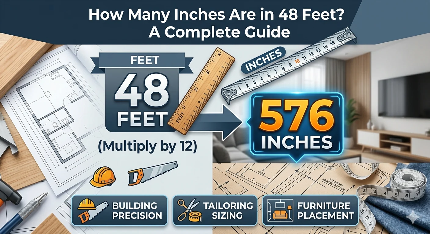 Onfographic is showing that How Many Inches Are in 48 Feet? Easy Conversion Guide