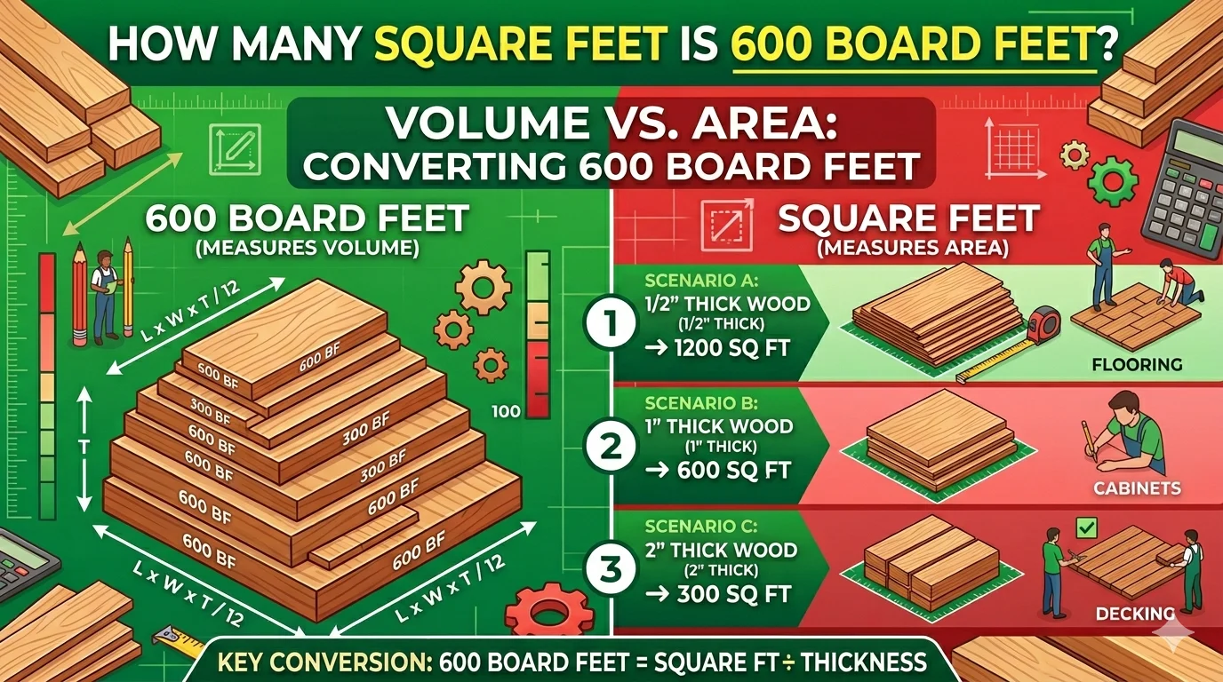 Infographic is showing that How Many Square Feet Is 600 Board Feet?