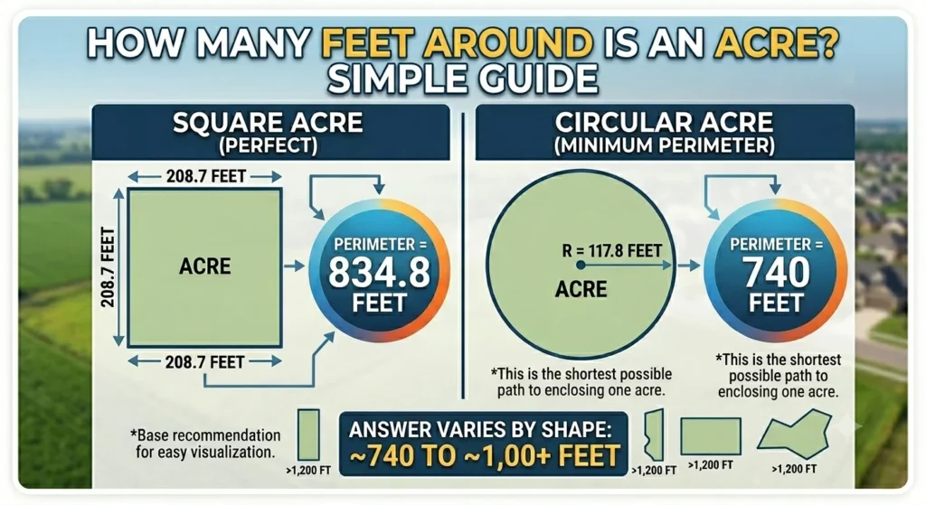infographic is showing that vHow Many Feet Around Is an Acre? Simple Guide