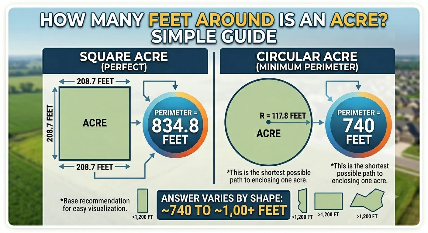 infographic is showing that vHow Many Feet Around Is an Acre? Simple Guide