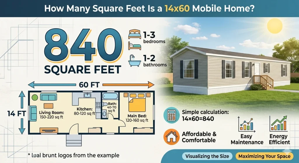 Infographic is showing that How many How Many Square Feet Is a 14x60 Mobile Home?