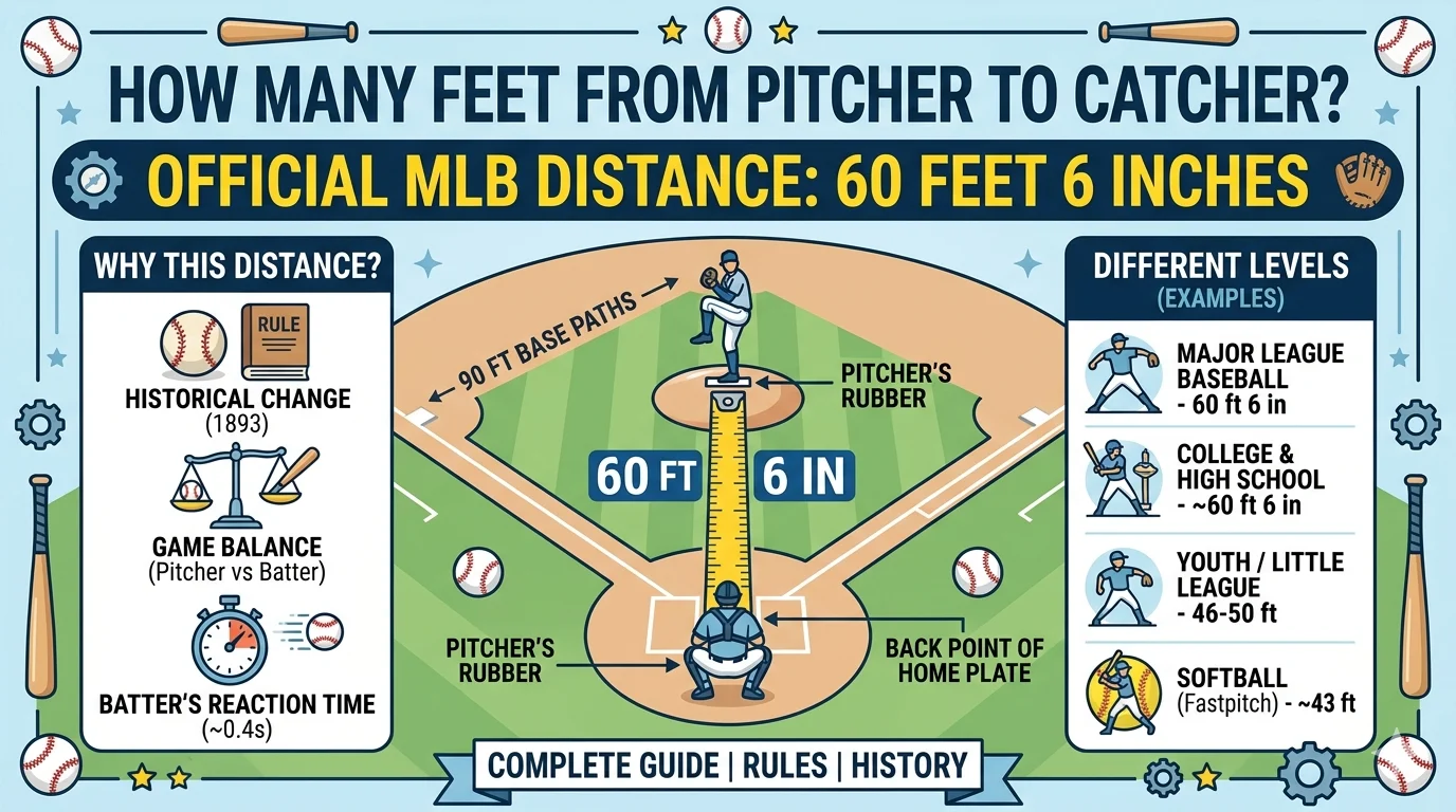 Infographic is showing that How Many Feet From Pitcher to Catcher? Full Guide
