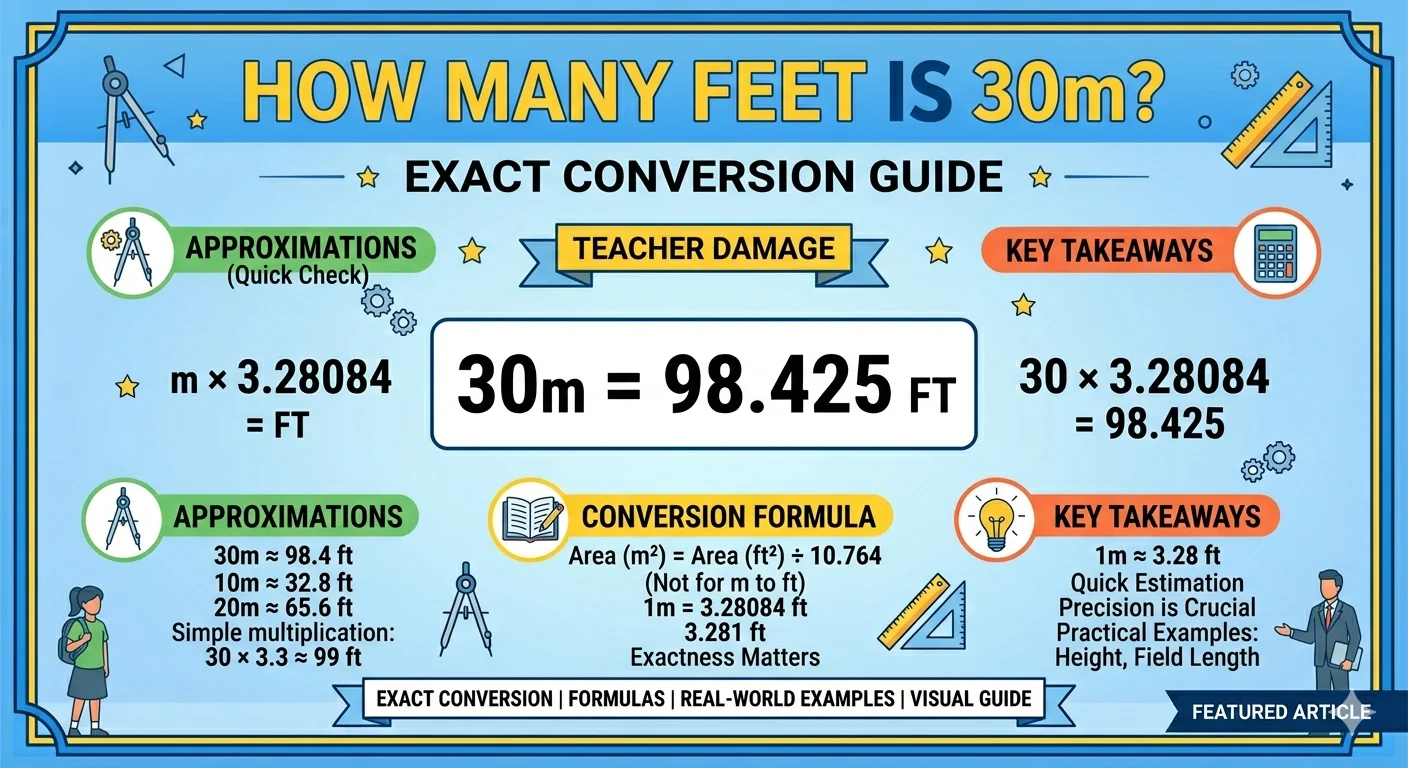 Infographic is showing that How Many Feet is 30m? Exact Conversion Guide