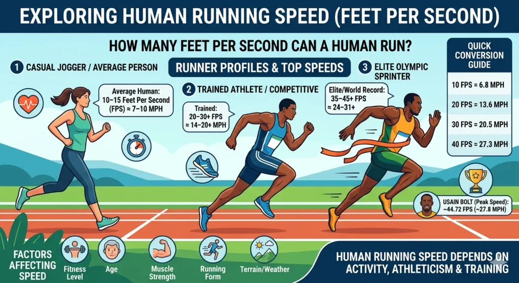 Infographic is showing that How Many Feet Per Second Can a Human Run?