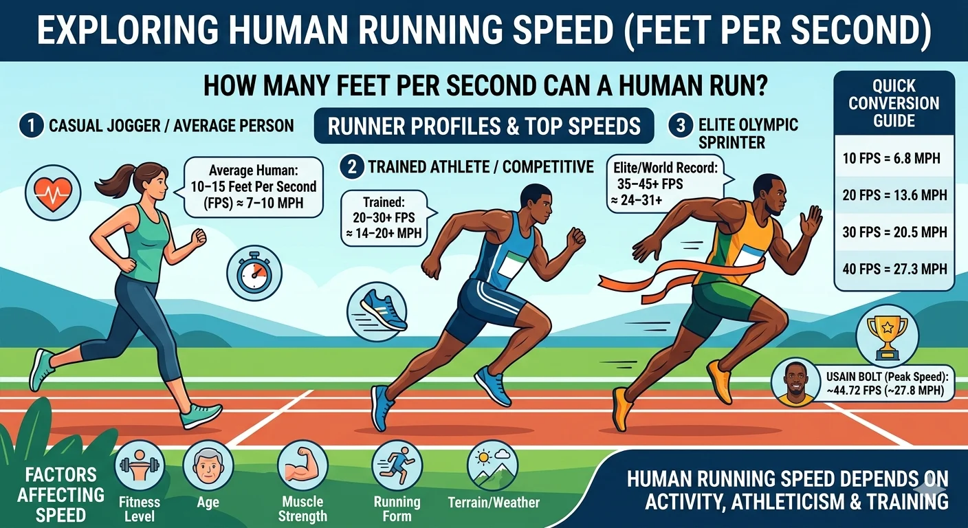 Infographic is showing that How Many Feet Per Second Can a Human Run?