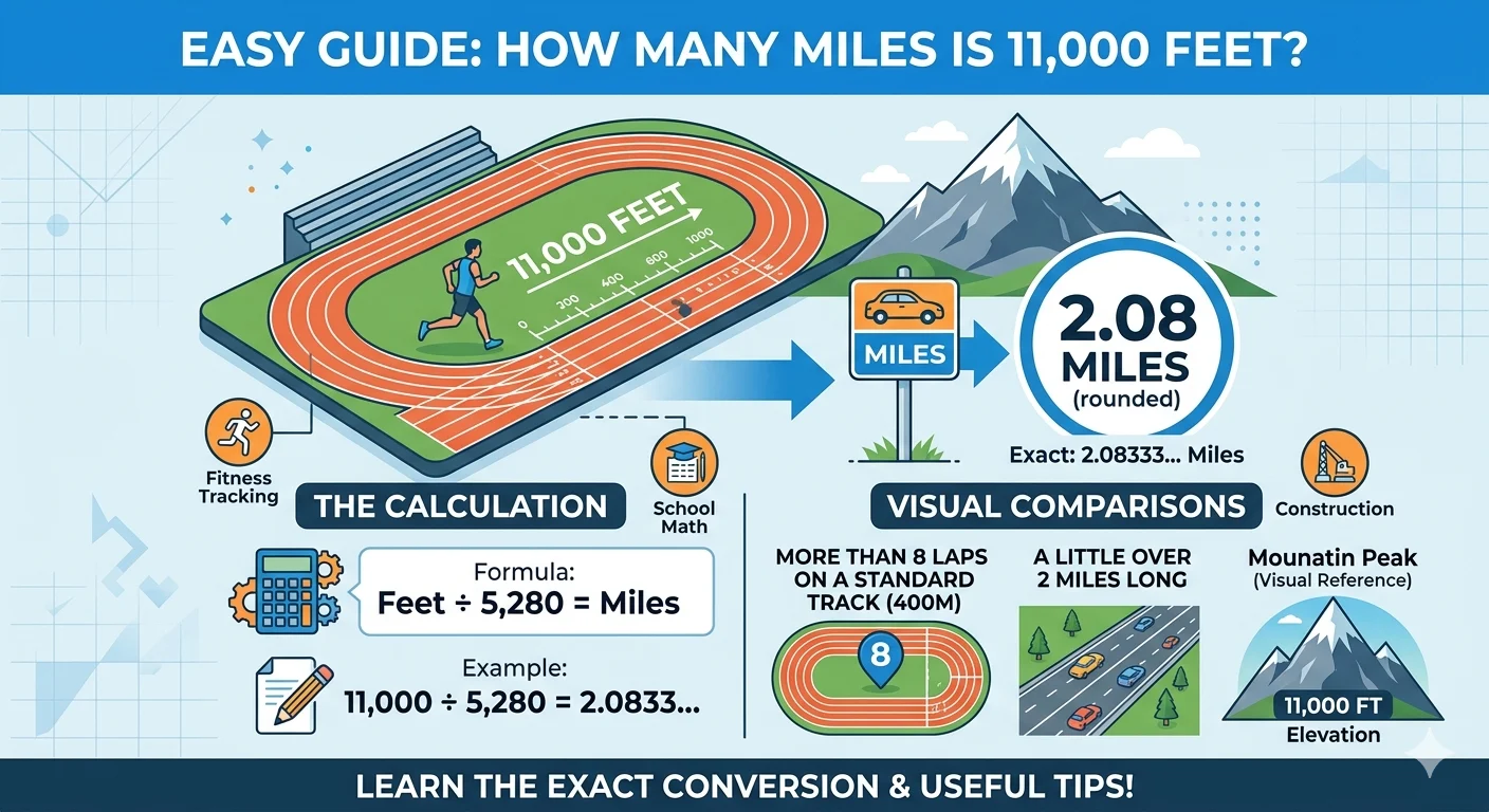 Infographic is showing that How Many Miles Is 11000 Feet? Easy Conversion Guide