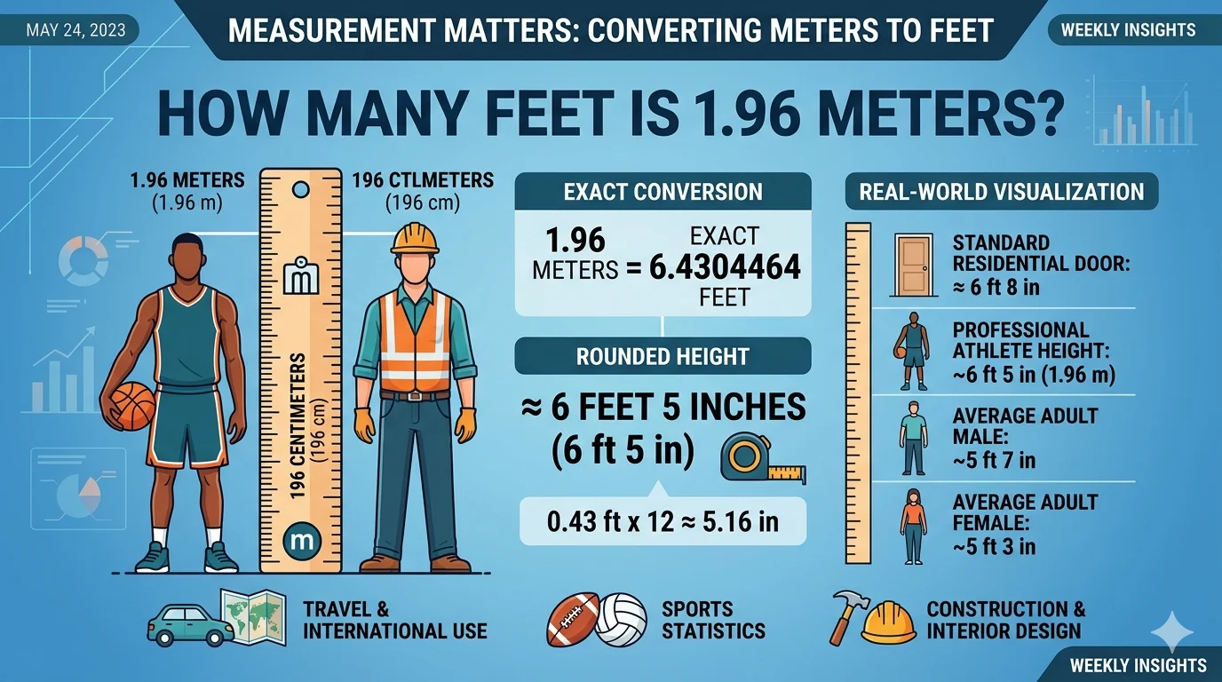 Infographic is showing that How Many Feet Is 1.96 Meters? Easy Conversion Gui