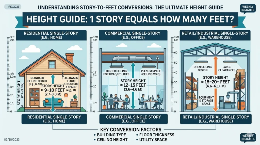 Infographic is showing that 1 Story Equals How Many Feet? Complete Height Guide