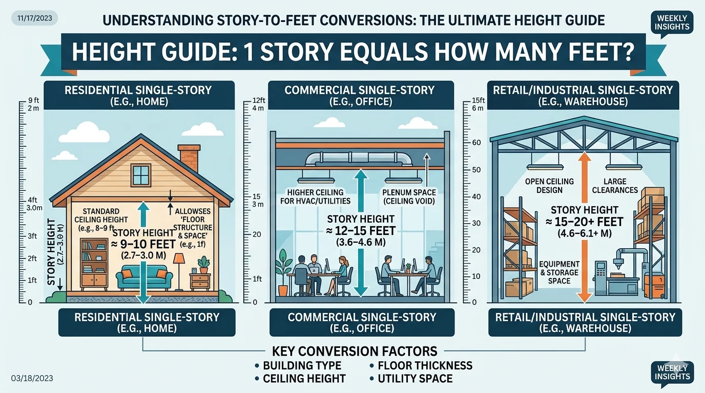 Infographic is showing that 1 Story Equals How Many Feet? Complete Height Guide