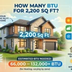Infographic is showing that How Many BTU for 2200 Square Feet? Complete