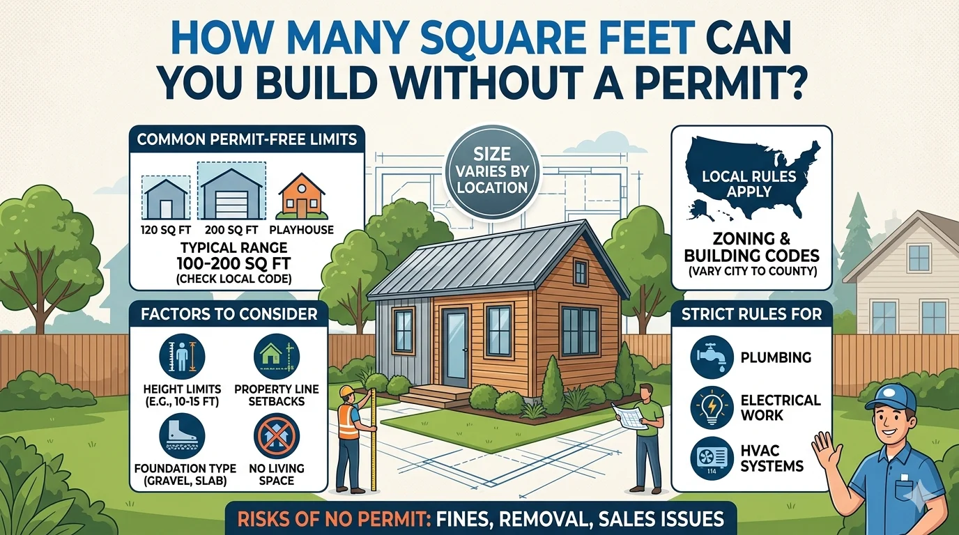 Infographic is showing that How Many Square Feet Can You Build Without a Permit?