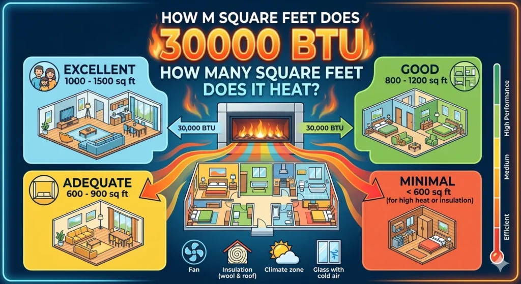 Infographic is showing that bHow Many Square Feet Does 30000 BTU Heat?