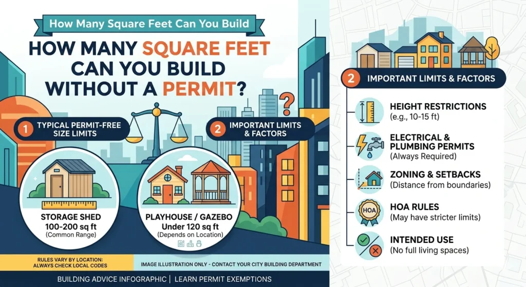Infographic is showing that How Many Square Feet Can You Build Without a Permit?