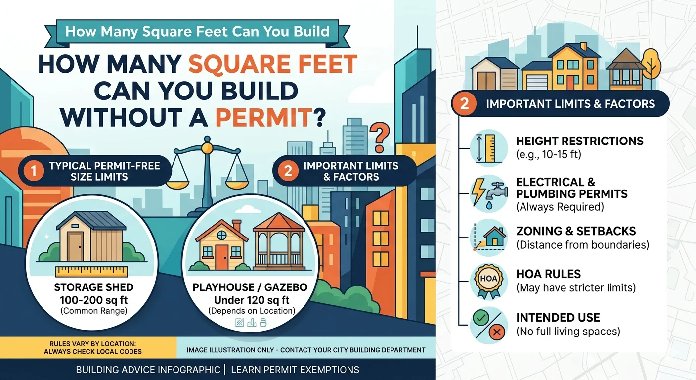 Infographic is showing that How Many Square Feet Can You Build Without a Permit?