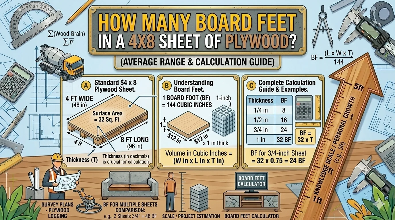 Infographic is showing that How Many Board Feet in a 4x8 Sheet of Plywood?