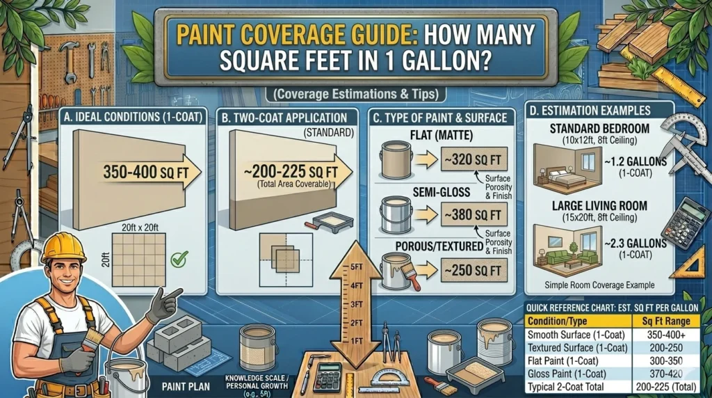 Infographic is showing that How Many Square Feet in One Gallon of Paint?