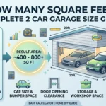 Infographic is showing that 2 Car Garage How Many Square Feet? Complete Size Guide