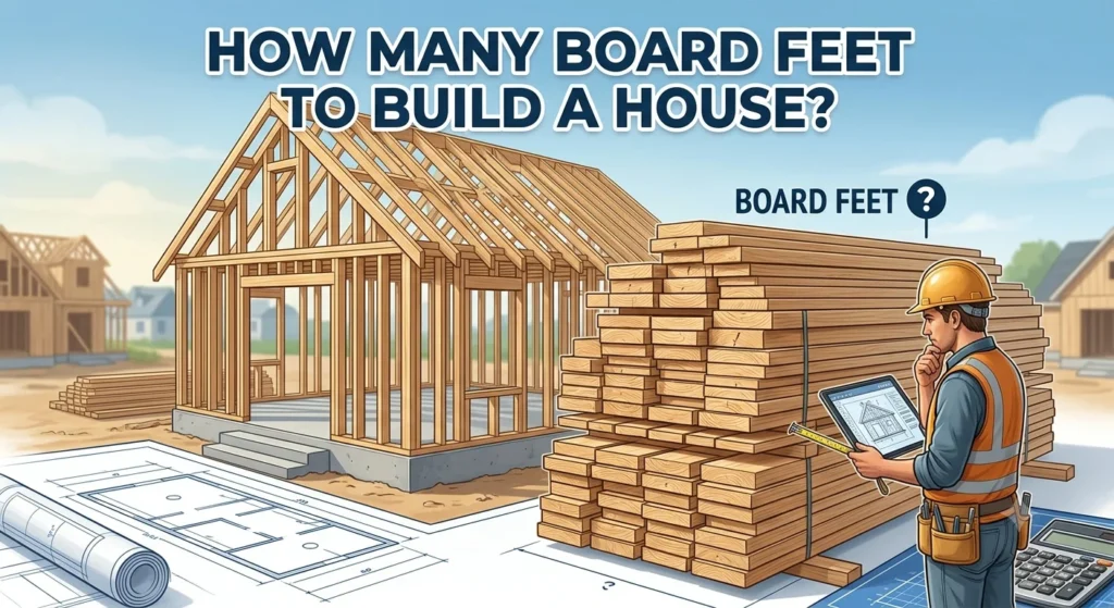 Infographic is showing that How Many Board Feet to Build a House?