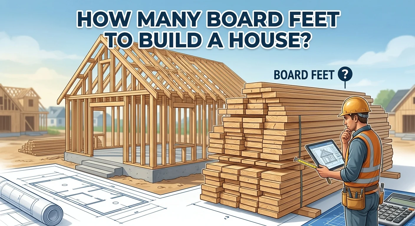 Infographic is showing that How Many Board Feet to Build a House?