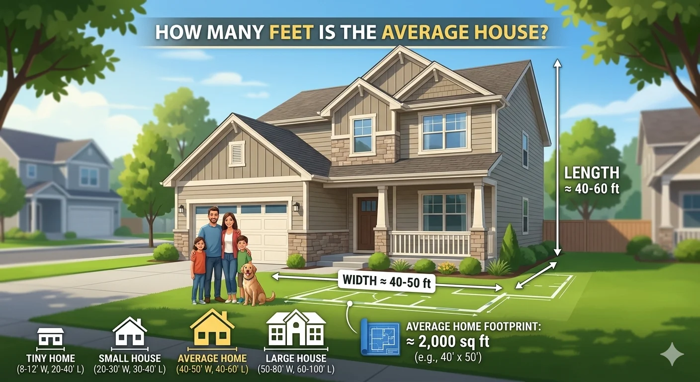 SEO Title: Infographic is showing that How Many Feet Is the Average House? Size Guide