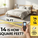 Infographic is showing that 14 x 14 Is How Many Square Feet? Easy Calculation Guide