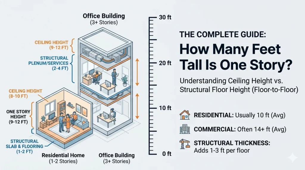 Infographic Is showing that How Many Feet Tall Is One Story? Complete Guide