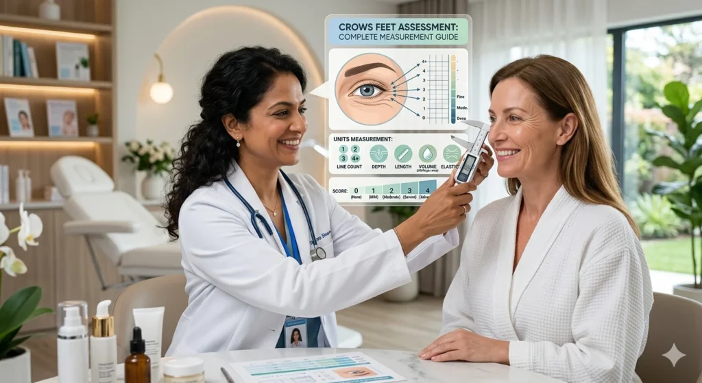 Infographic is showing that How Many Units Crows Feet? Complete Measurement Guide