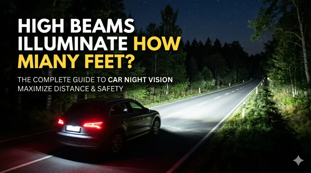 Infographic is showing that High Beams Illuminate How Many Feet? Complete Guide
