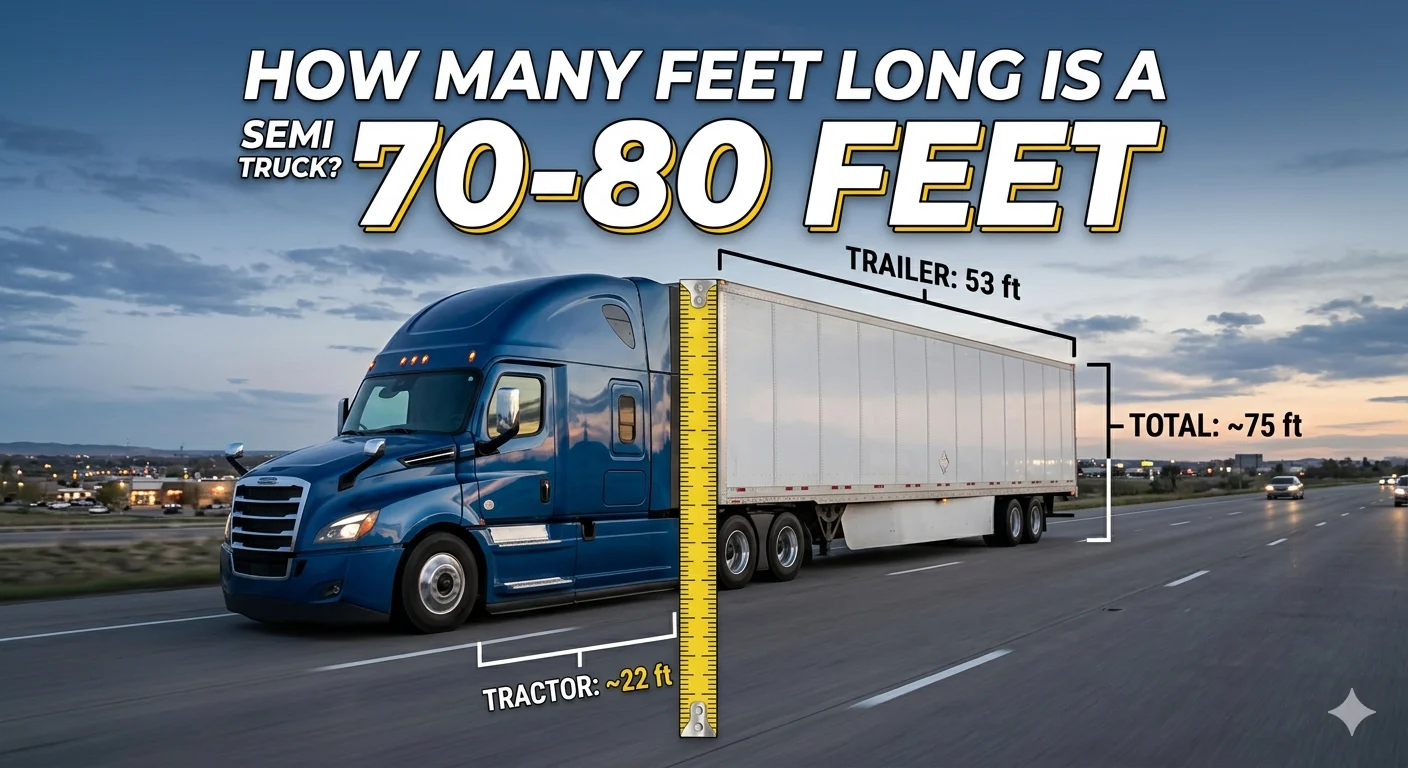 Infographic is showing that How Many Feet Long Is a Semi Truck? Size Guide