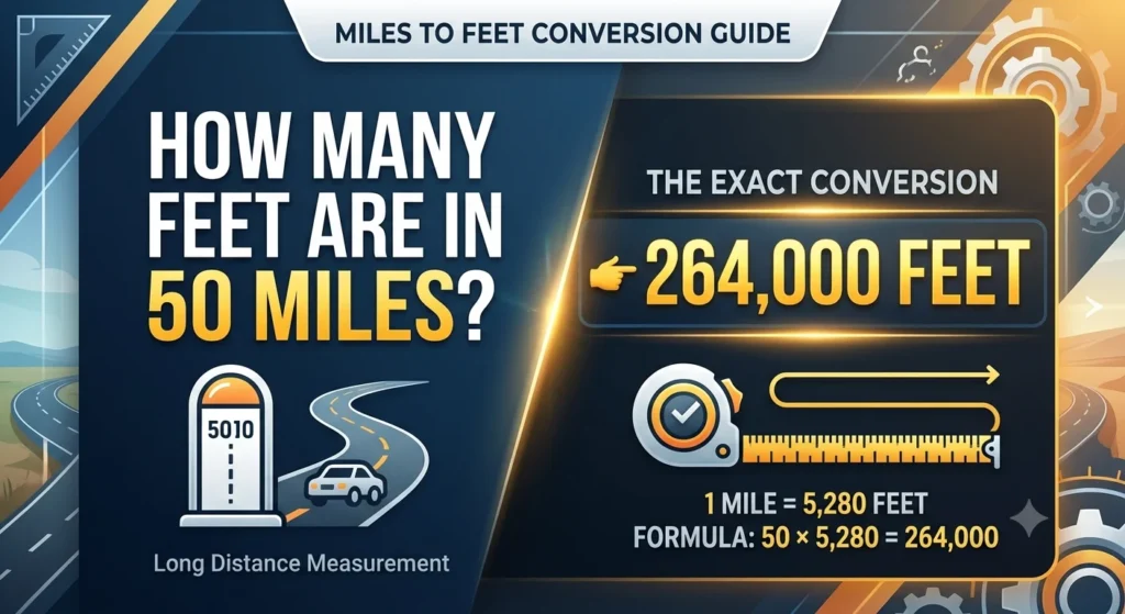 infographic is showing that How Many Feet Are in 50 Miles? Exact Conversion Guide