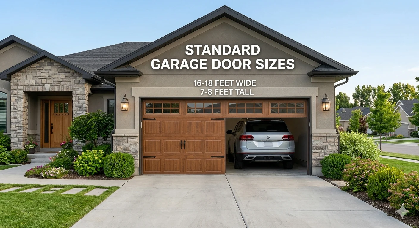 Infographic is showing that How Many Feet Is a Garage Door? Standard Sizes Explained
