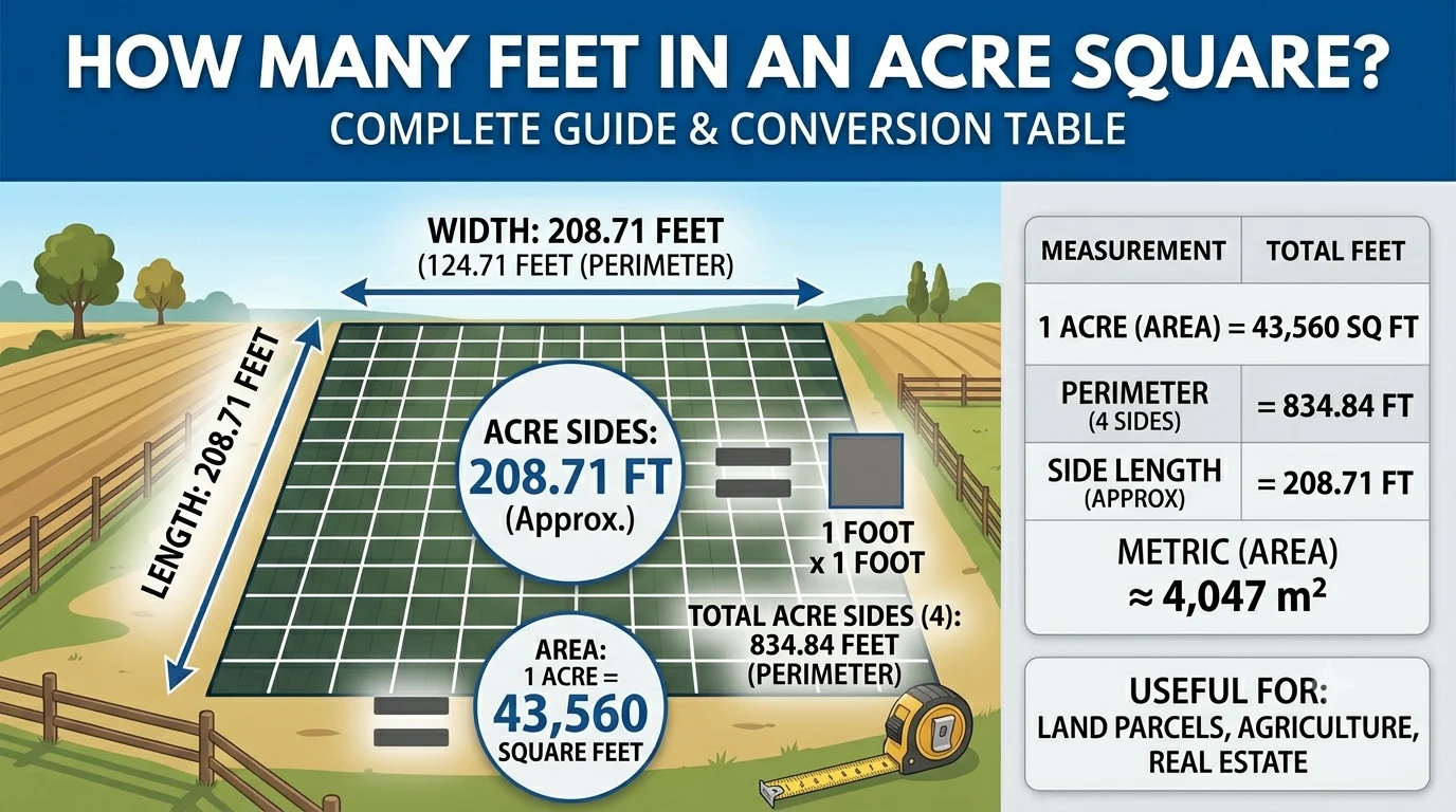 Infography is showing that How Many Feet in an Acre Square? Complete Guide