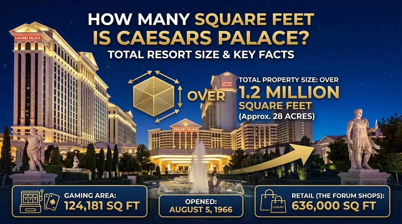 Infographic is showing that How Many Square Feet Is Caesars Palace? Size & Facts