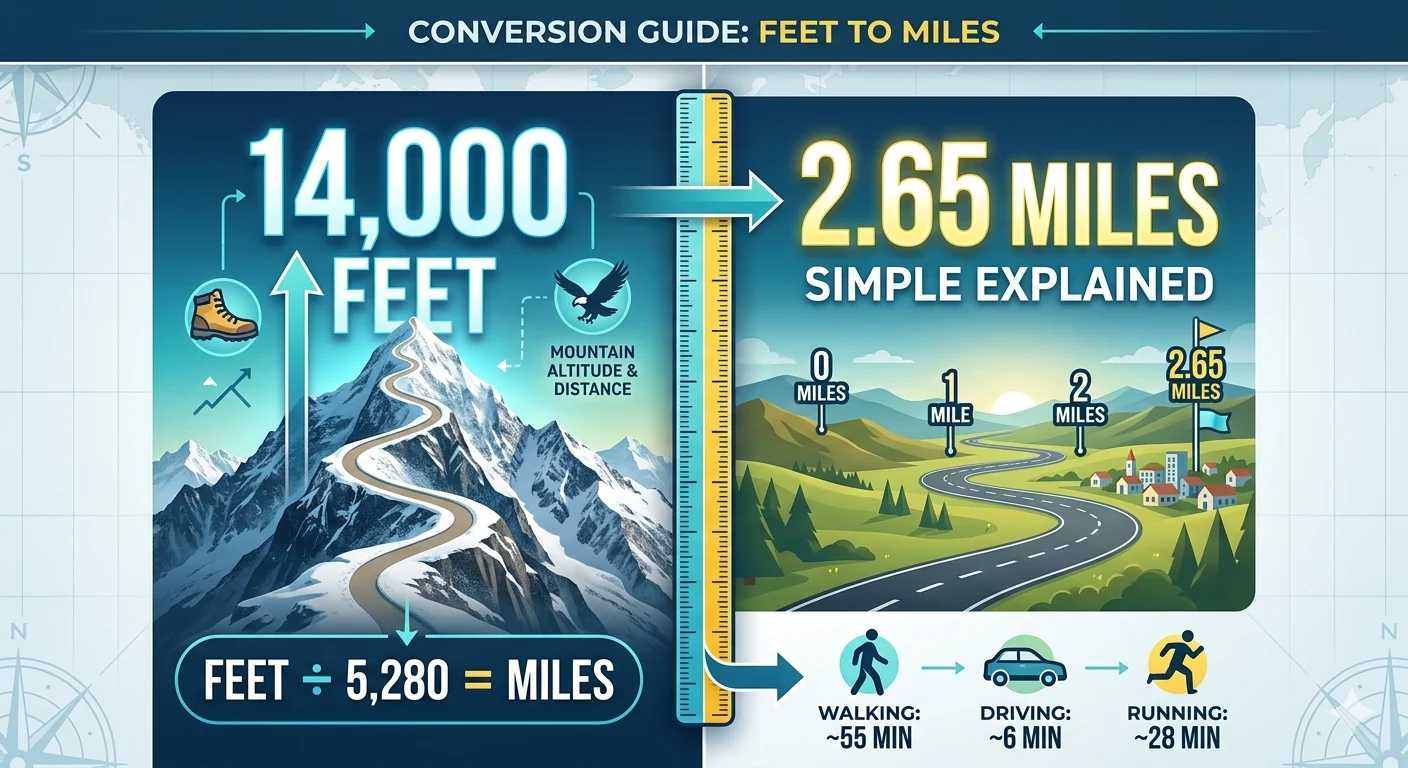 Infographic is showing that How Many Miles Is 14,000 Feet? Easy Conversion Explained