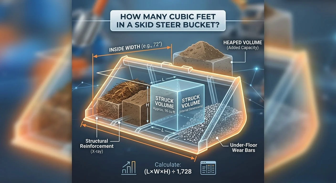 Infographic is showing that How Many Cubic Feet in a Skid Steer Bucket?