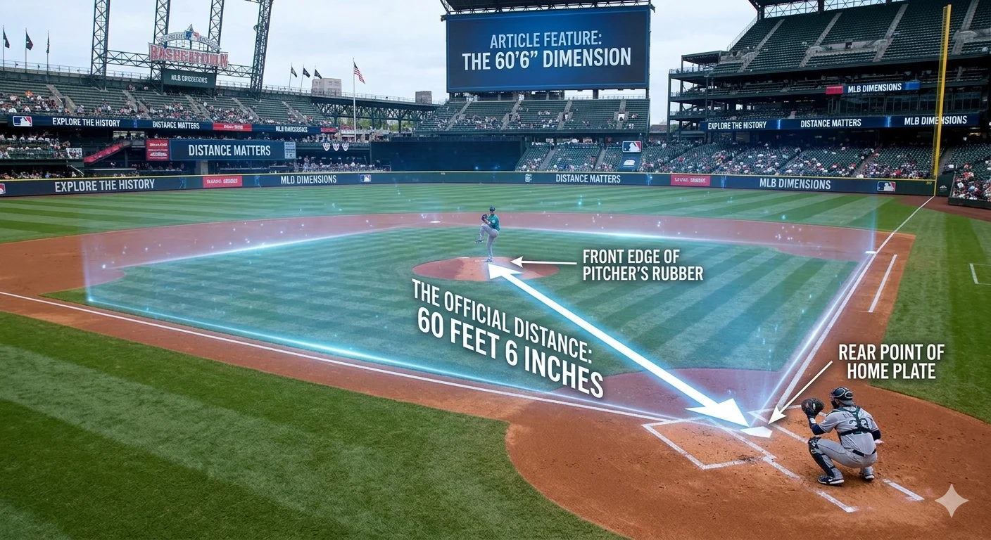Infographic is showing that How Many Feet Is a Pitcher's Mound to Home Plate?