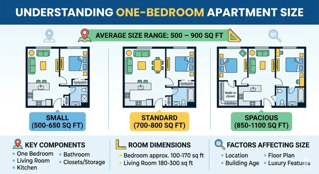 Infographic is showing that How Many Square Feet in a One Bedroom Apartment?