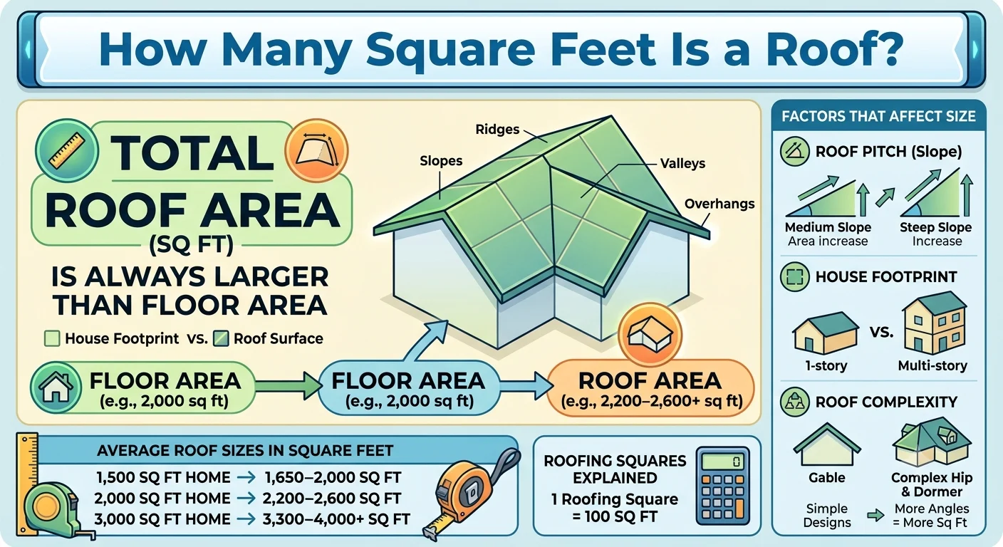 Infographic is showing that How Many Square Feet Is a Roof? Full Measurement Guide
