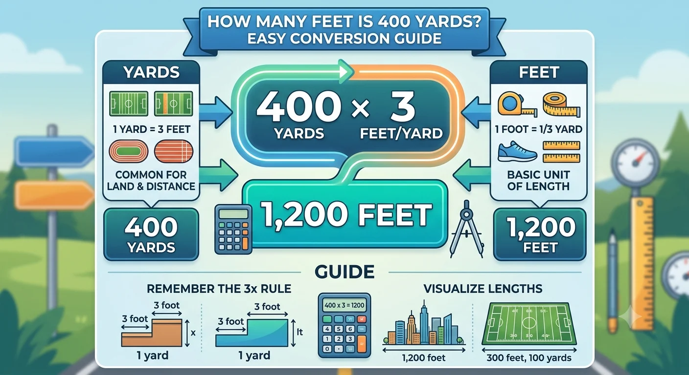 Infographic is showing that How Many Feet Is 400 Yards? Easy Conversion Guide