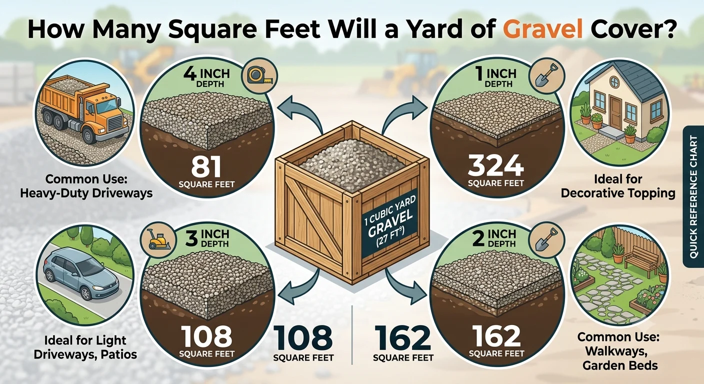 Infographic is showing that any Square Feet Will a Yard of Gravel Cover?