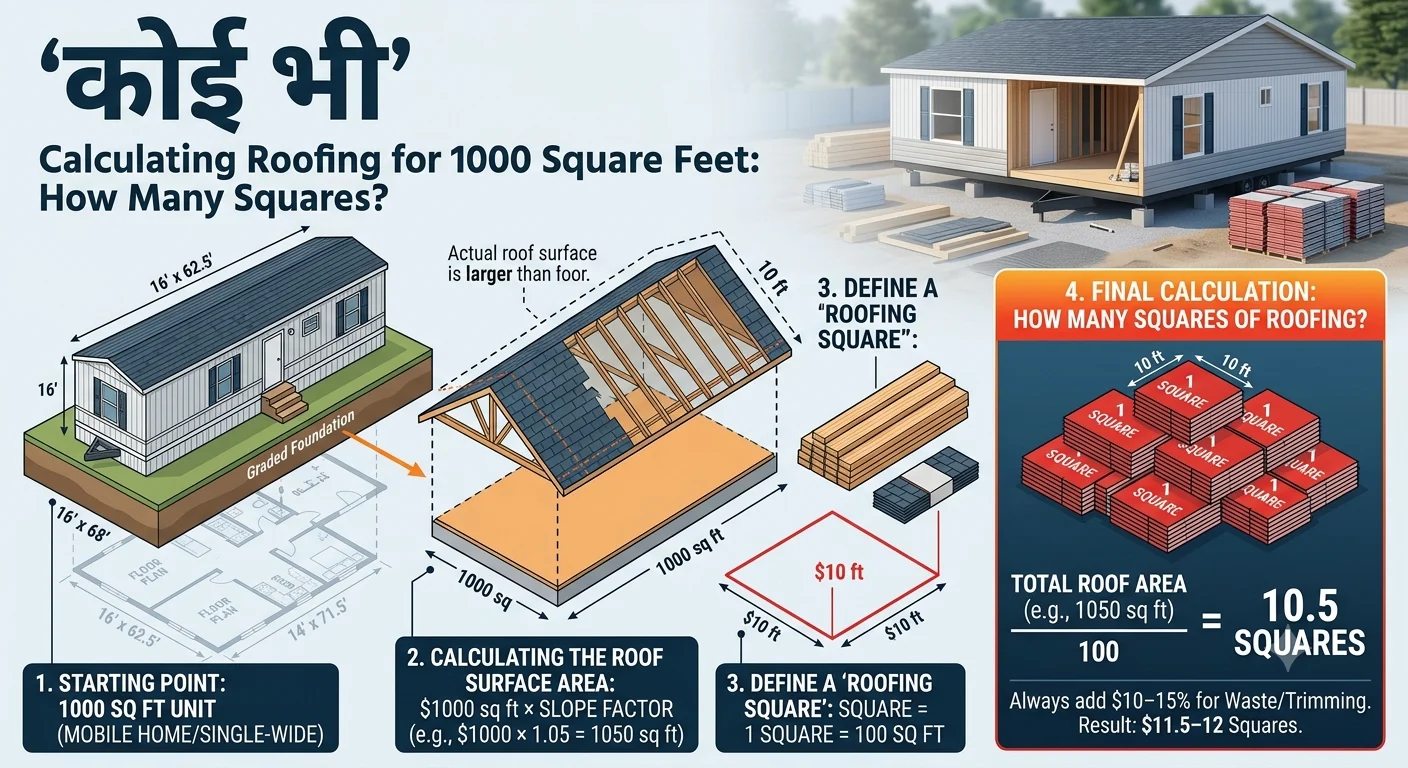 K I Ina Infographic is showing that How Many Squares of Roofing Is 1000 Square Feet?