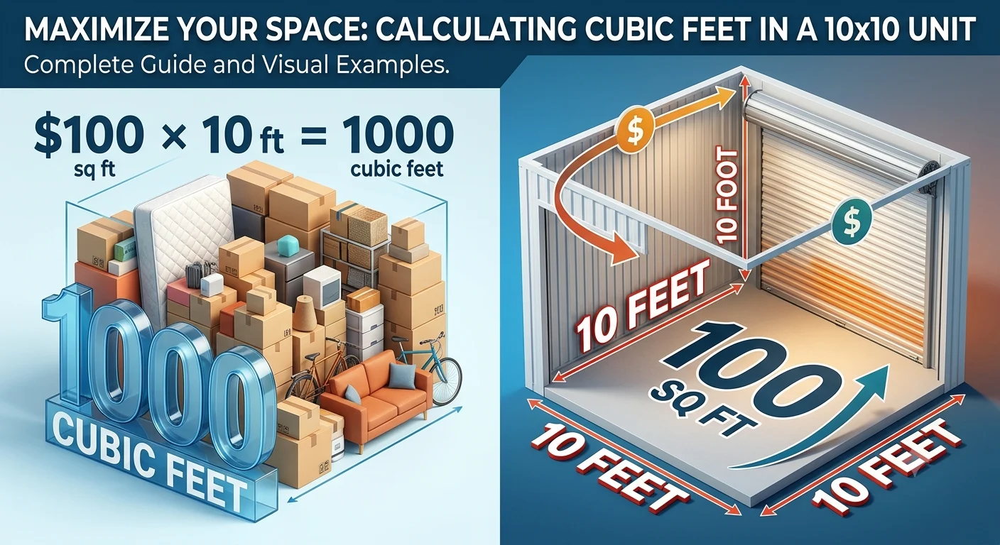 infographic is showing that How Many Cubic Feet in a 10 x 10 Storage Unit?